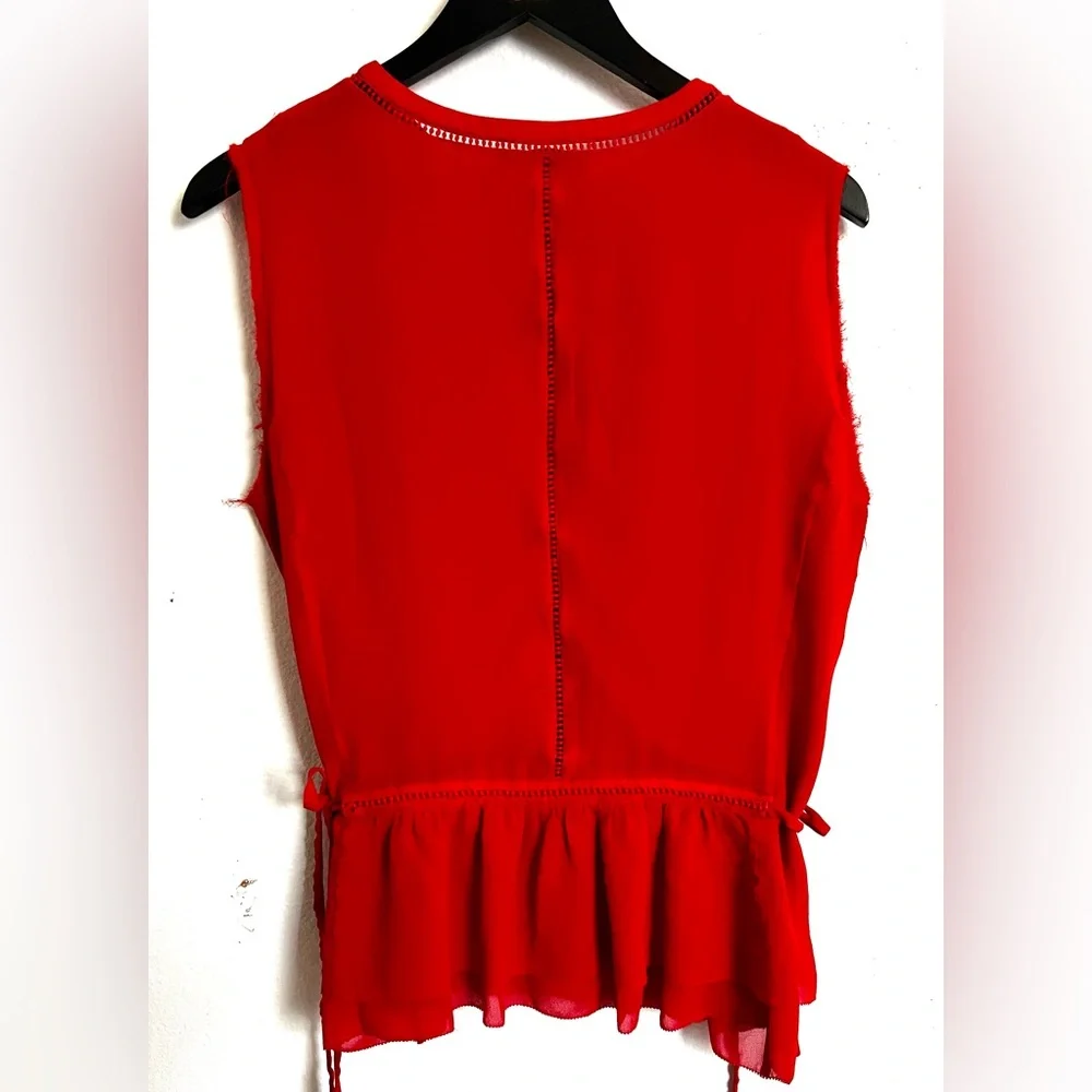 Tory Burch Red Sleeveless Peplum Tie-Waist Top